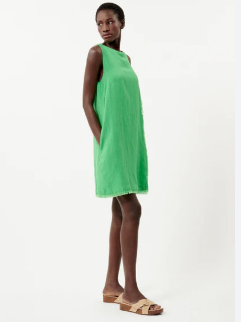 FRNCH Anthropologie Amalya Vert Dress Green Sleeveless Linen Shift Size XS